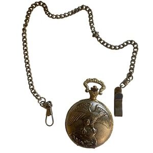 Watch-It Vintage Eagle Pocket Watch Two Tone Quartz Japan Movt with‎ Chain Parts